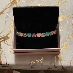 Heart Charm Bracelet in Pink, Blue, and Silver